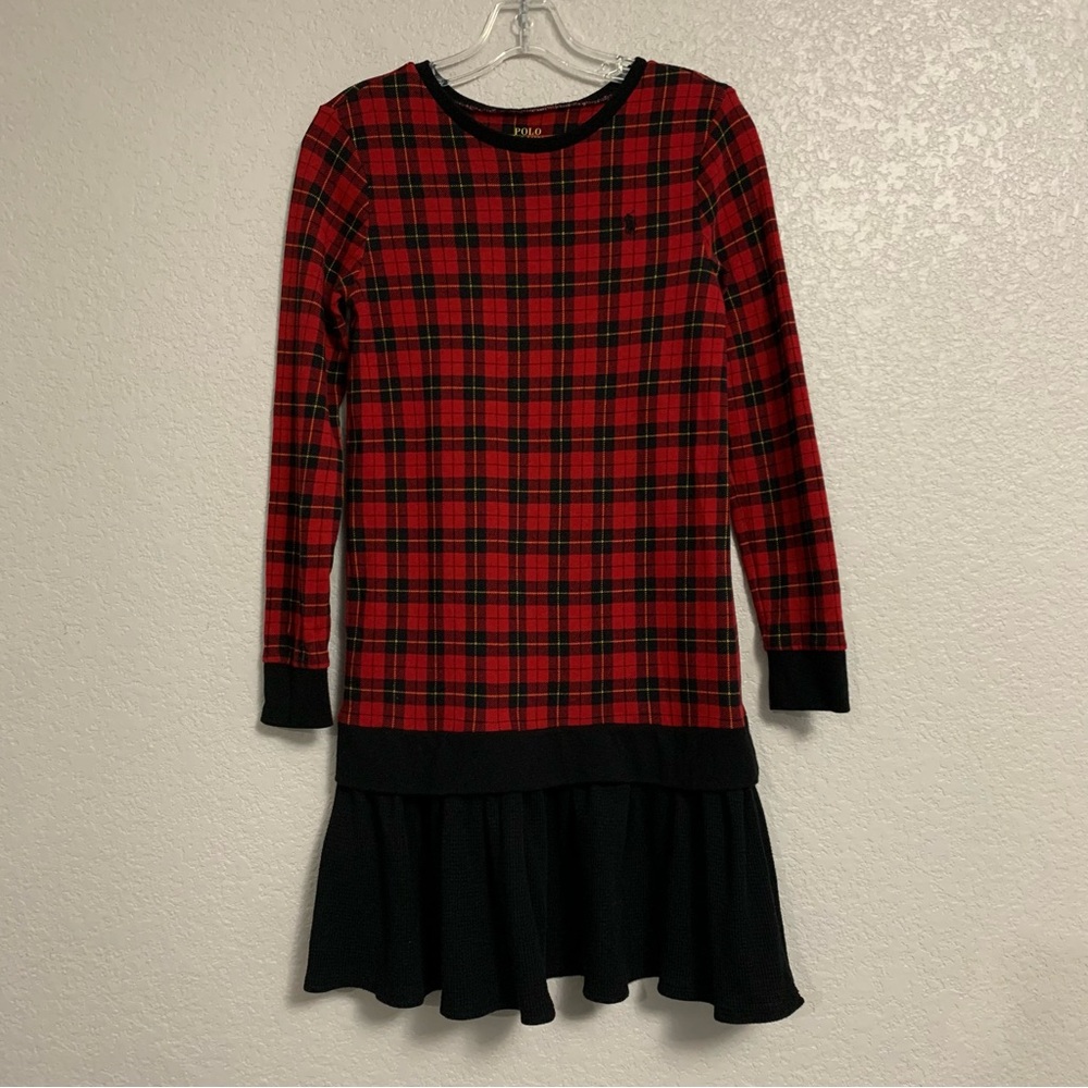 Polo Ralph Lauren Dress Girls XL Tartan Plaid Drop Waist Preppy Long Sleeve